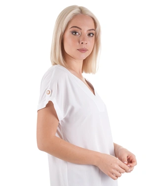 Bluză albă din viscoză cu mâneci scurte și decolteu în V | COLECTIE DE VARĂ - 4