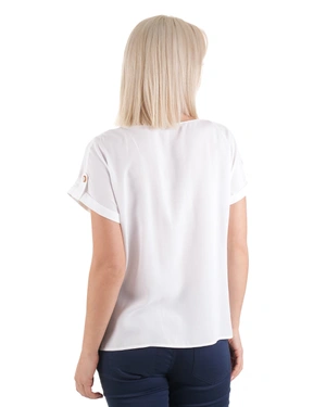 Bluză albă din viscoză cu mâneci scurte și decolteu în V | COLECTIE DE VARĂ - 5