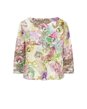 Summer viscose blouse with 7/8 sleeves and round neckline, with a stylized Indian motif | Blouses | Dikastore.ro - 1 Summer viscose blouse with 7/8 sleeves and round neckline, with a stylized Indian motif | Blouses - 1