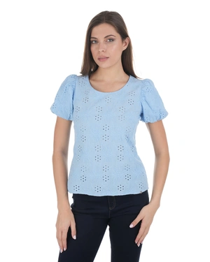 Light blue cotton blouse with broderie anglaise | NEW - 1