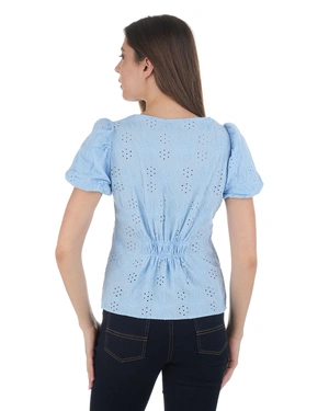 Light blue cotton blouse with broderie anglaise | NEW - 3