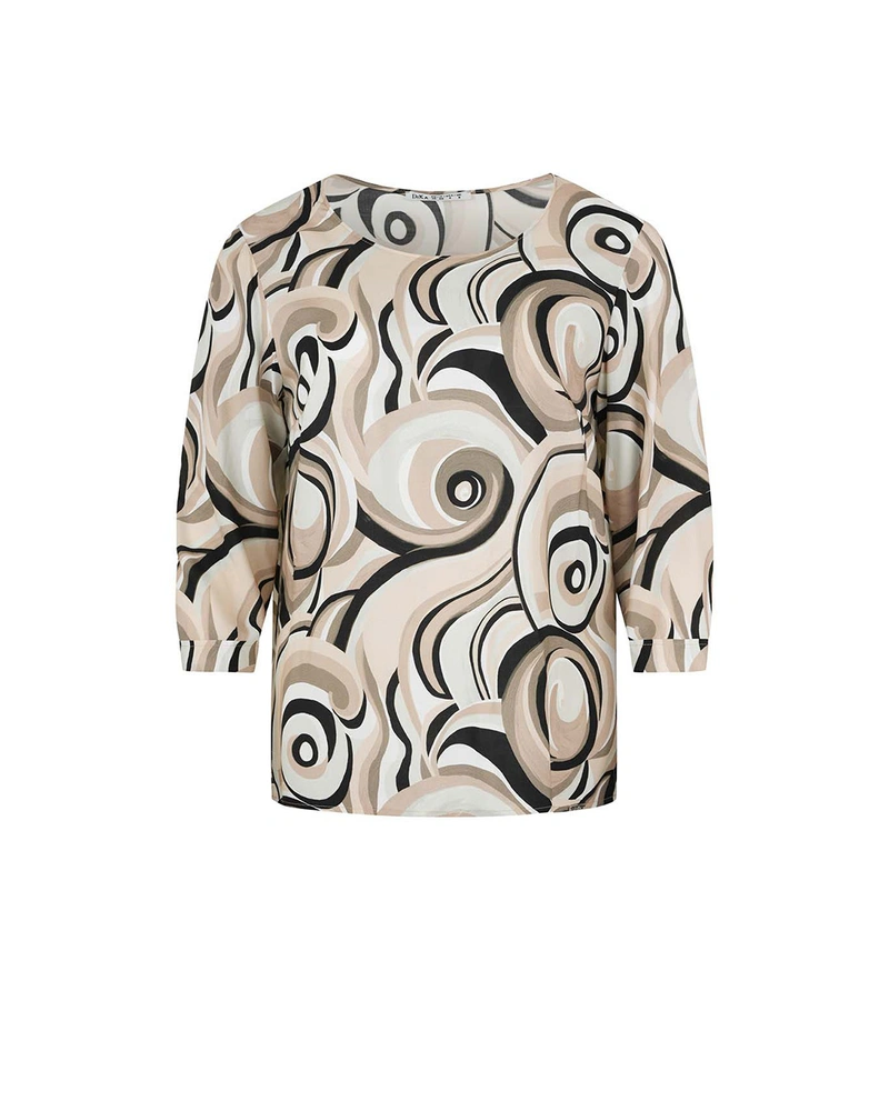 Bluză din viscoză bej-neagră, cu mâneci 3/4 | COLECTIE DE VARĂ