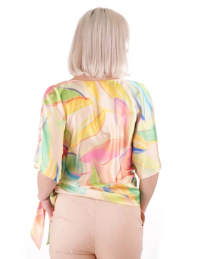 Blouse in pastel tones, with a satin finish and elegant waist detail | All products | Dikastore.ro - 4 Blouse in pastel tones, with a satin finish and elegant waist detail | All products - 4