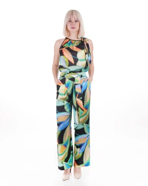 Sleeveless blouse with round neckline and bow detail on the shoulder, in a stylized tropical pattern | All products - 7