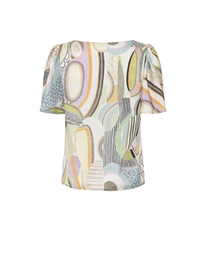Bluză cu mâneci scurte cu imprimeu stilizat în tonuri pastelate | Bluze - 1
