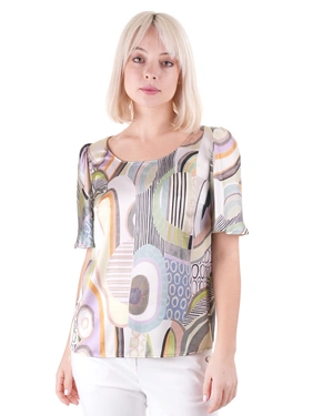 Bluză cu mâneci scurte cu imprimeu stilizat în tonuri pastelate | Bluze - 3