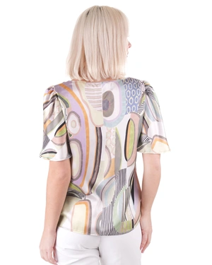 Bluză cu mâneci scurte cu imprimeu stilizat în tonuri pastelate | Bluze - 4