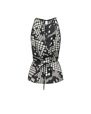 Черно-бял топ без ръкави, с връзка на талията | КОЛЕКЦИЯ ЛЯТО - 1