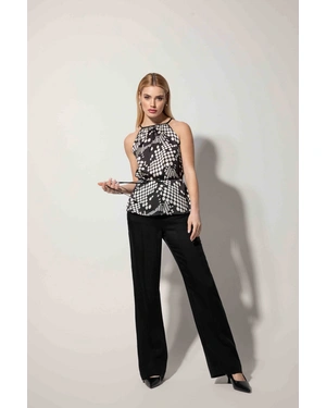 Черно-бял топ без ръкави, с връзка на талията | КОЛЕКЦИЯ ЛЯТО - 3