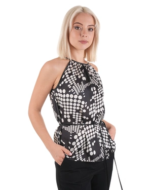 Черно-бял топ без ръкави, с връзка на талията | КОЛЕКЦИЯ ЛЯТО - 4