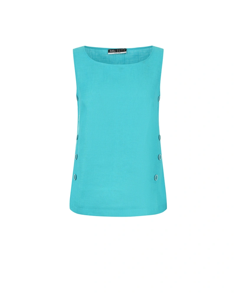 Turquoise sleeveless blouse, 100% hemp | Blouses and Shirts