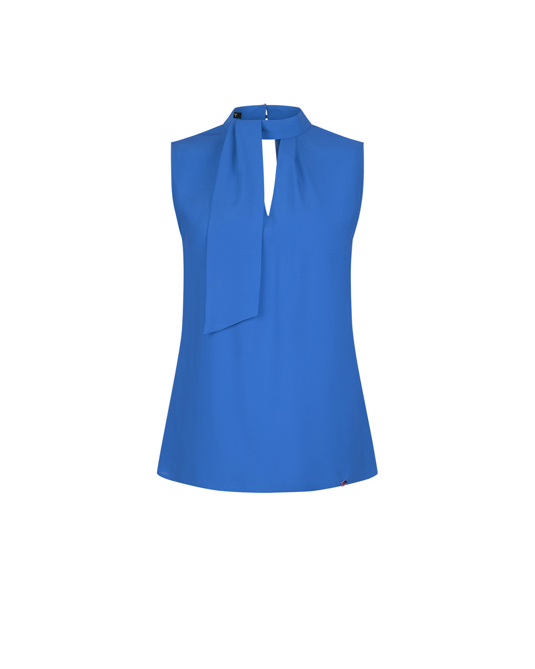 Sleeveless blouse, in sky blue, with a teardrop opening and a fichu detail | Best sellers