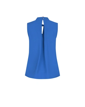 Sleeveless blouse, in sky blue, with a teardrop opening and a fichu detail | Blouses - 1
