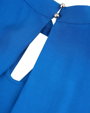 Sleeveless blouse, in sky blue, with a teardrop opening and a fichu detail | Blouses - 2