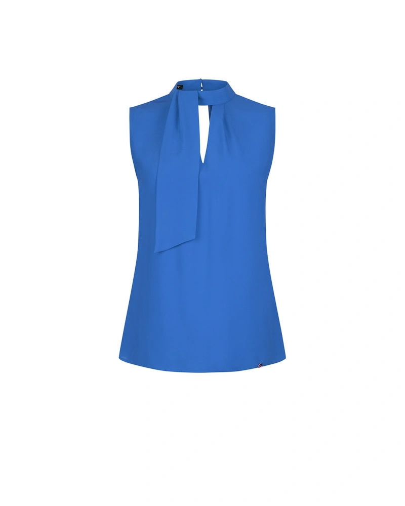 Bluză fără mâneci, în albastru deschis, cu deschidere în lacrimă și detaliu coadă de pește | Bluze