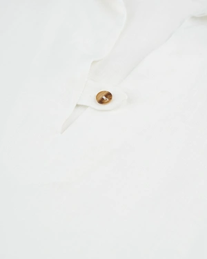 Бяла ленена блуза с яка, V-деколте с щрифелка и къс ръкав | КОЛЕКЦИЯ ЛЯТО - 2