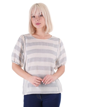 Pamučna sivo-bež bluza sa pufnastim rukavima | Bluze i Kosulje | Dika.rs - 3 Pamučna sivo-bež bluza sa pufnastim rukavima | Bluze i Kosulje - 3