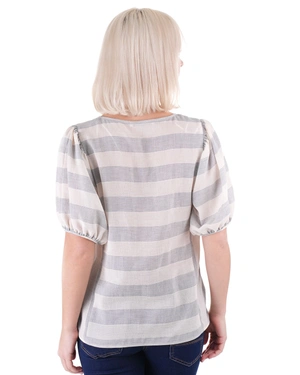 Pamučna sivo-bež bluza sa pufnastim rukavima | Bluze i Kosulje | Dika.rs - 4 Pamučna sivo-bež bluza sa pufnastim rukavima | Bluze i Kosulje - 4