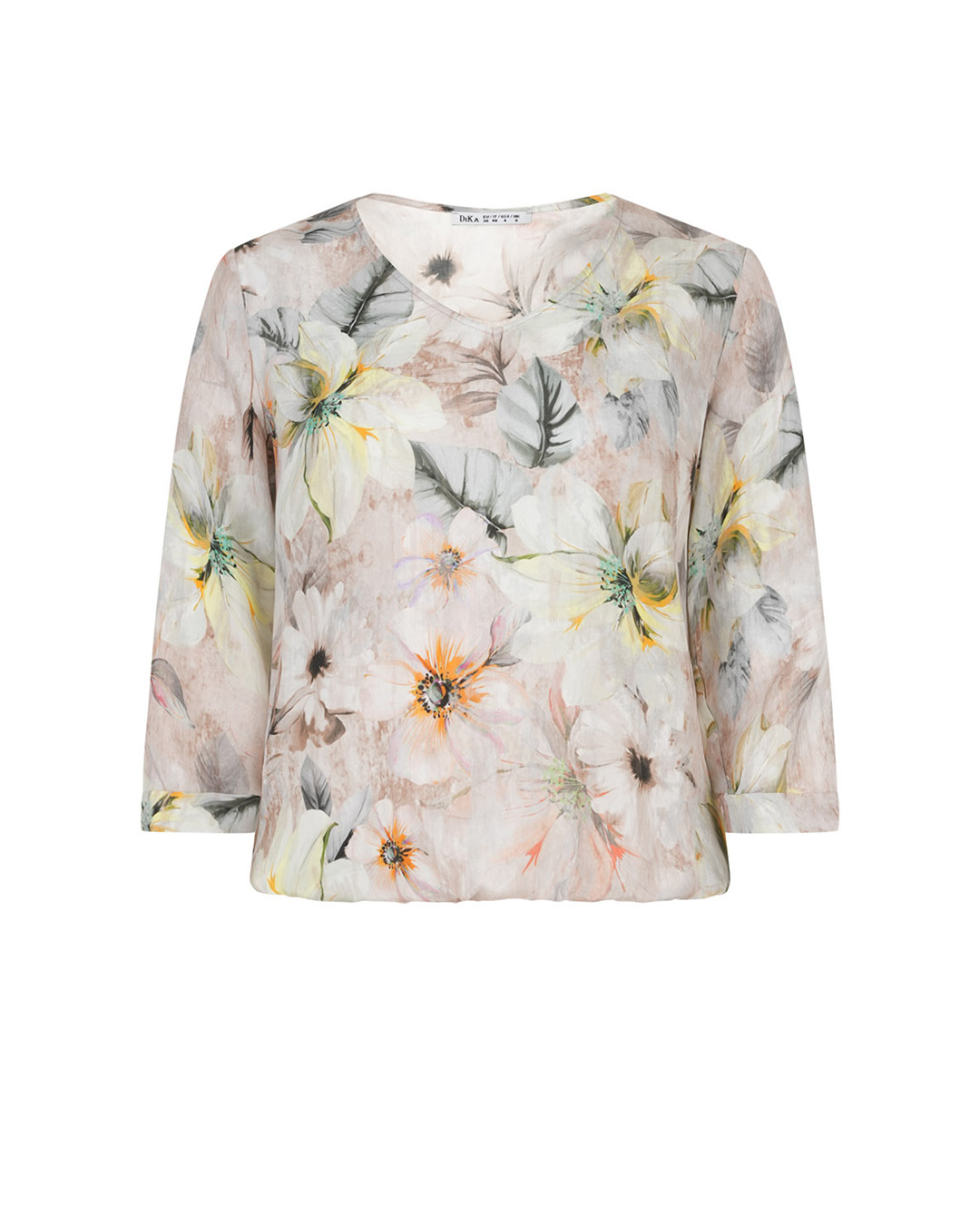 Spring blouse made of lyocell, with a floral print in gray and pink tones | Best sellers