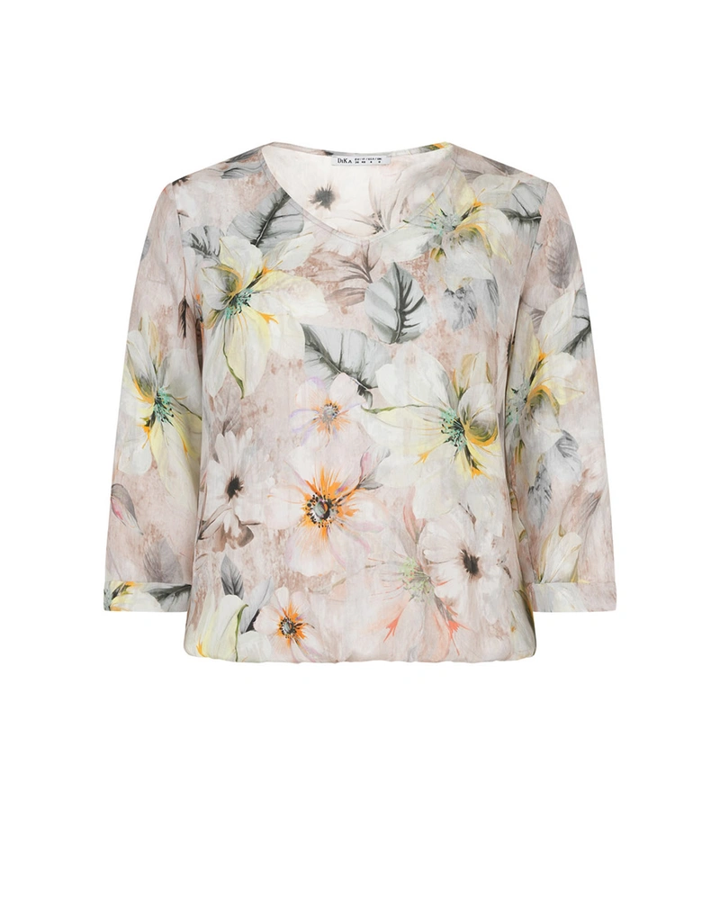 Bluza de primavara din lyocell, cu imprimeu floral in nuante gri-roz | Bluze