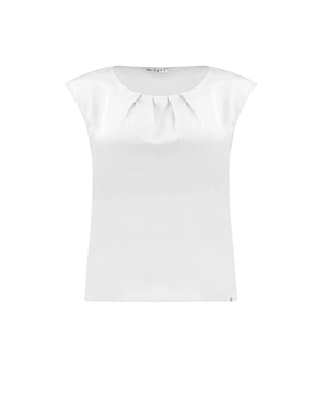 White chiffon blouse with gathered neckline | NEW