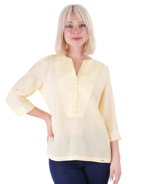 Light yellow blouse with 3/4 sleeves and round neckline, featuring buttons | SUMMER COLLECTION | Dikastore.ro - 3 Light yellow blouse with 3/4 sleeves and round neckline, featuring buttons | SUMMER COLLECTION - 3