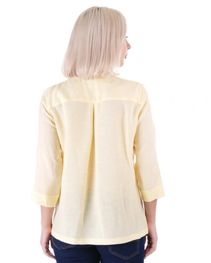 Light yellow blouse with 3/4 sleeves and round neckline, featuring buttons | SUMMER COLLECTION | Dikastore.ro - 4 Light yellow blouse with 3/4 sleeves and round neckline, featuring buttons | SUMMER COLLECTION - 4
