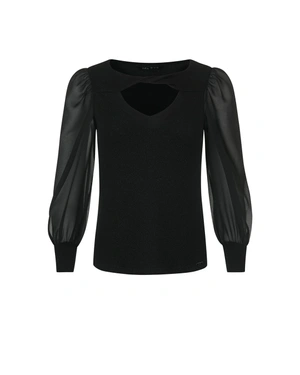 Black blouse with lurex thread and chiffon sleeves | Blouses | Dika.ge Black blouse with lurex thread and chiffon sleeves | Blouses