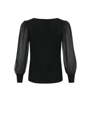 Black blouse with lurex thread and chiffon sleeves | Blouses | Dika.ge - 1 Black blouse with lurex thread and chiffon sleeves | Blouses - 1