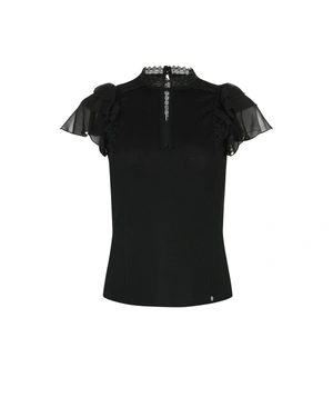 Black blouse with short ruffled sleeves | NEW