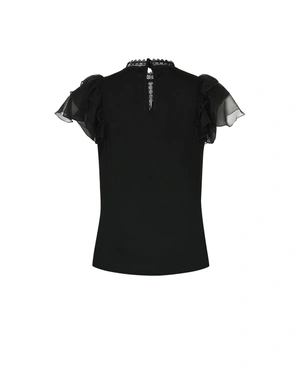 Black blouse with short ruffled sleeves | NEW - 1