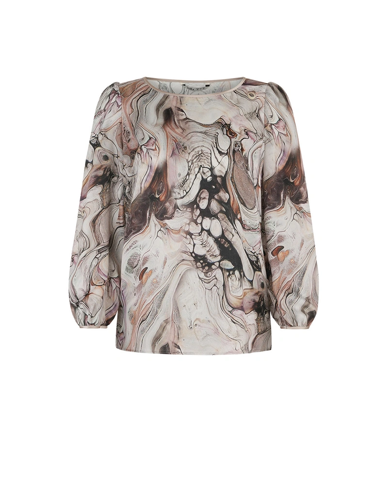 Blouse in grey-brown abstract print | NEW
