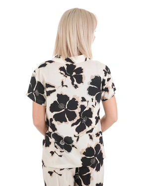 Viscose blouse with short sleeves and an open collar, featuring a contrasting floral pattern | All products - 5