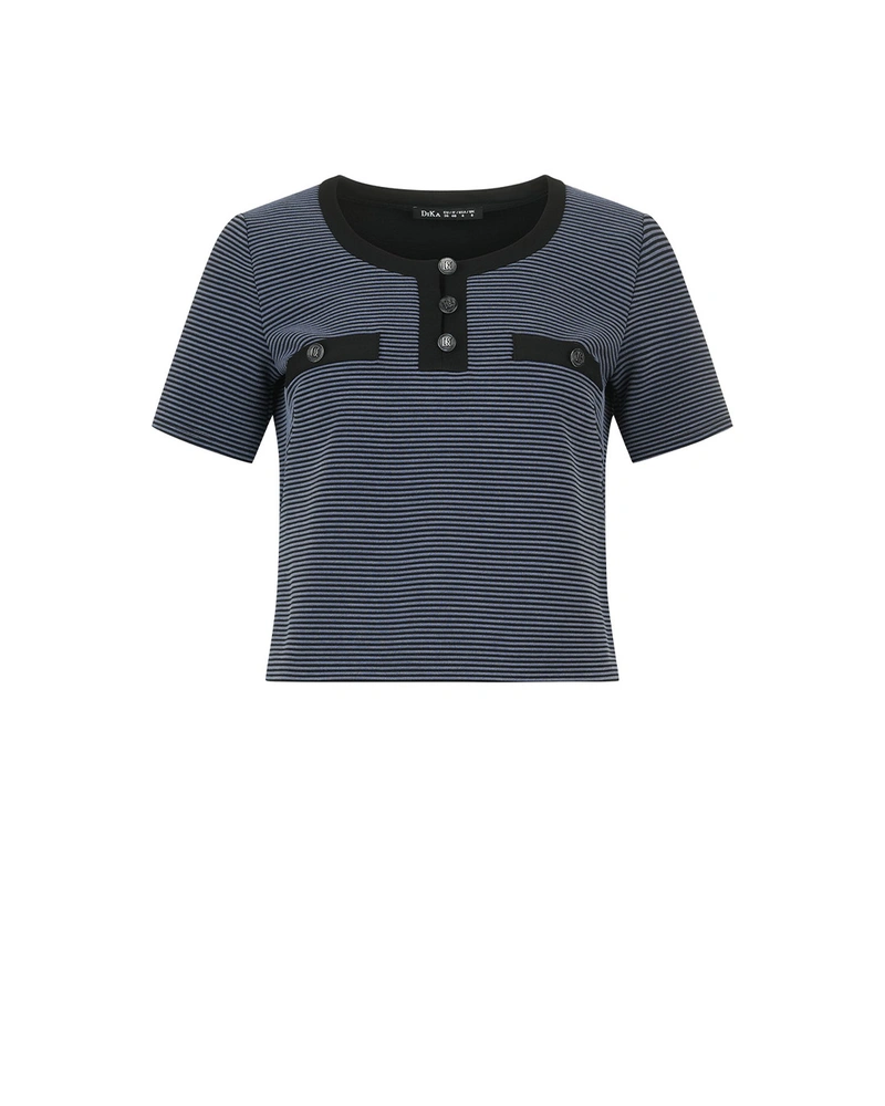 Elegant blue blouse with contrasting black details | Blouses