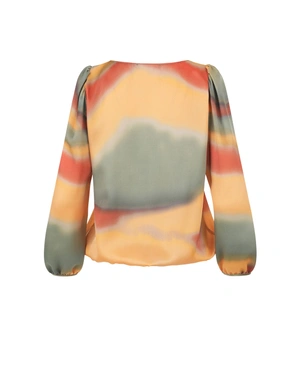 Blouse with long sleeves and gradient print in ochre, brick, and sage | COLLECTION - 1