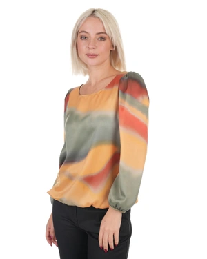 Blouse with long sleeves and gradient print in ochre, brick, and sage | COLLECTION - 3