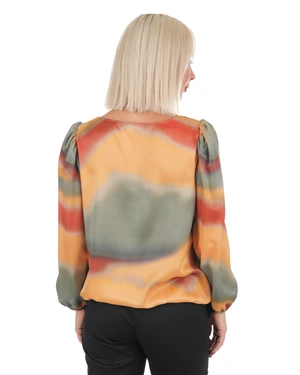 Blouse with long sleeves and gradient print in ochre, brick, and sage | COLLECTION - 4
