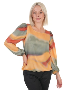 Blouse with long sleeves and gradient print in ochre, brick, and sage | COLLECTION - 5