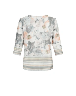 Blouse satinée stylée avec motif floral et rayures en tons pastels | COLLECTION | Dika.com - 1 Blouse satinée stylée avec motif floral et rayures en tons pastels | COLLECTION - 1