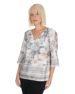 Blouse satinée stylée avec motif floral et rayures en tons pastels | COLLECTION | Dika.com - 3 Blouse satinée stylée avec motif floral et rayures en tons pastels | COLLECTION - 3
