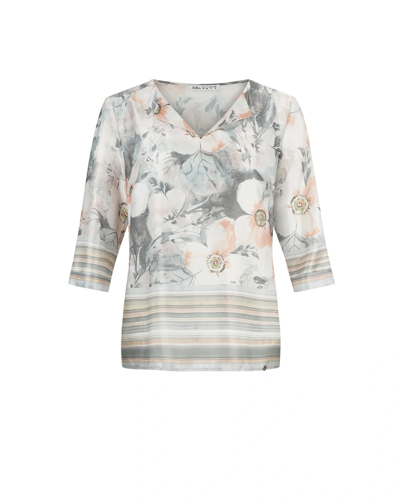 Stylish satin blouse with floral and stripe in pastel tones | Blouses