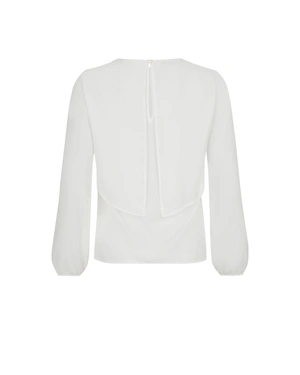 White delicate blouse with long sleeves and neckline detail | Blouses | Dika.ge - 1 White delicate blouse with long sleeves and neckline detail | Blouses - 1