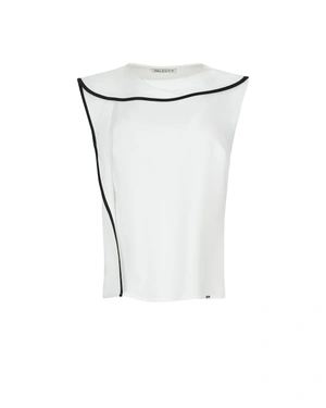 White sleeveless blouse with elegant rolled collar and asymmetric detail | NEW | Dika.rs White sleeveless blouse with elegant rolled collar and asymmetric detail | NEW