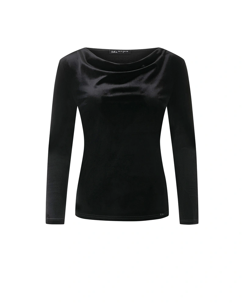 Black velvet blouse with a Greek neckline | 