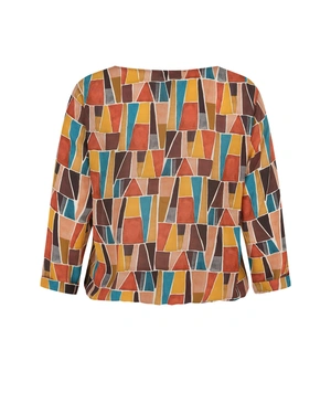Autumn blouse with geometric motif in contrasting leading colours | Casual | Dika.ge - 1 Autumn blouse with geometric motif in contrasting leading colours | Casual - 1