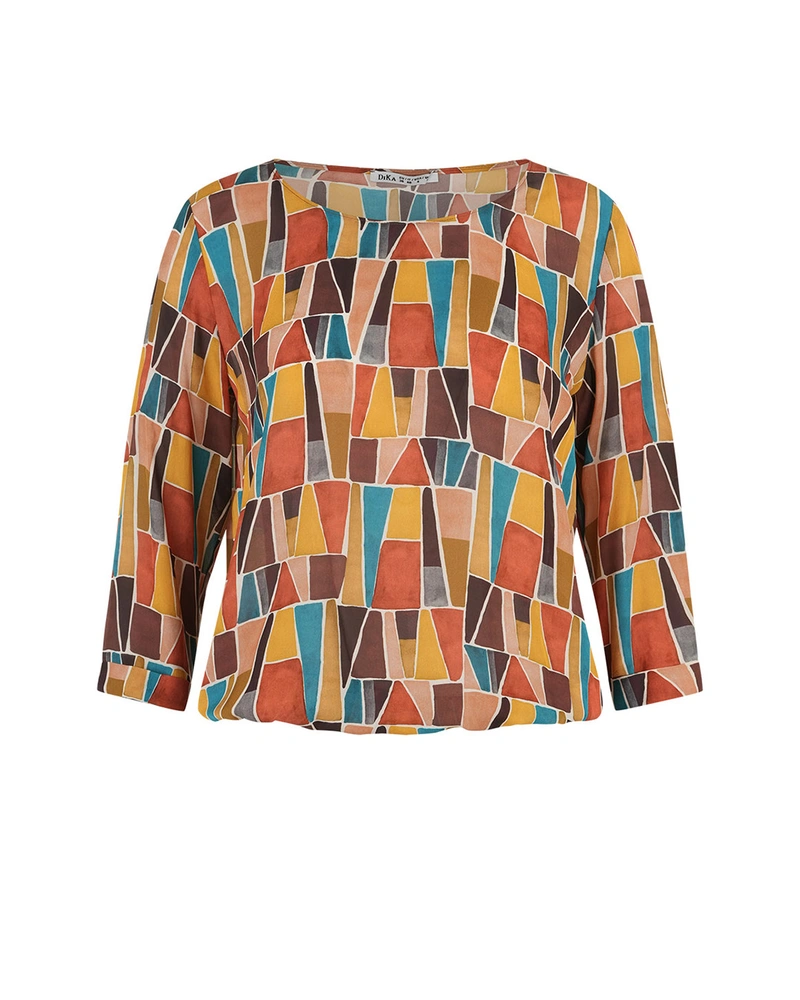 Autumn blouse with geometric motif in contrasting leading colours | Casual