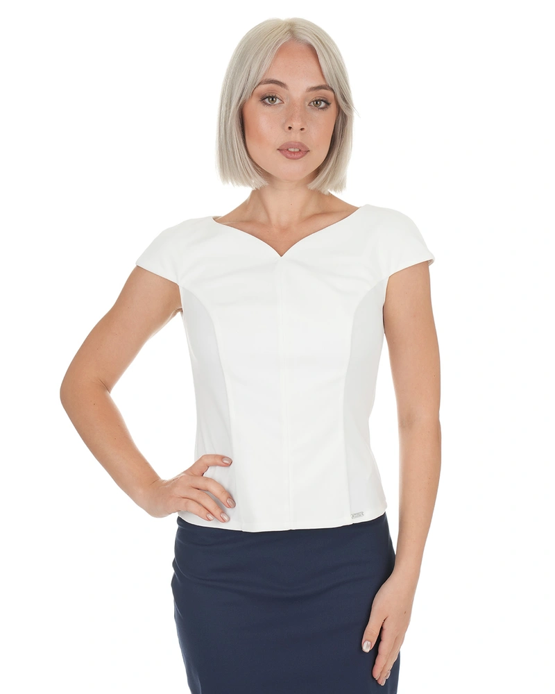White fitted blouse with V-neckline | Blouses and Shirts
