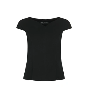 მომდგარი შავი ბლუზა V-ფორმის დეკოლტეთი | ბლუზები