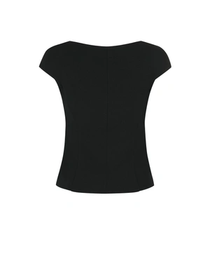 მომდგარი შავი ბლუზა V-ფორმის დეკოლტეთი | ბლუზები - 1