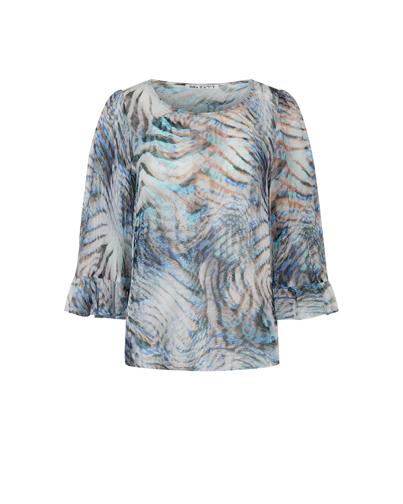 შიფონის ბლუზა სტილიზებული პასტელური პრინტით | ახალი